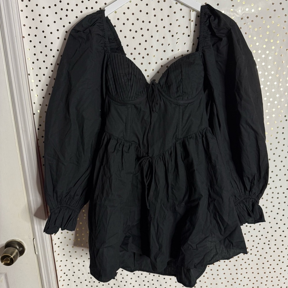 For Love And Lemons Black Puff Sleeve Ruffled Blouse